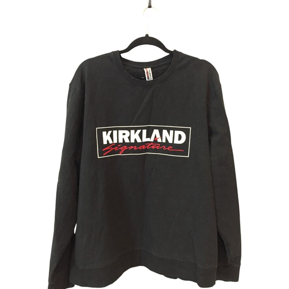 Kirkland Signature Sweatshirt Mens XXL Black Embroidered Crew Neck Long Sleeve